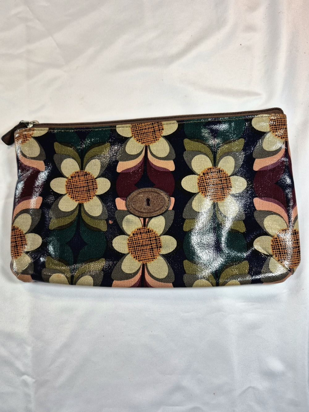 Floral Pattern Vinyl Cosmetic Pouch - Multicolor